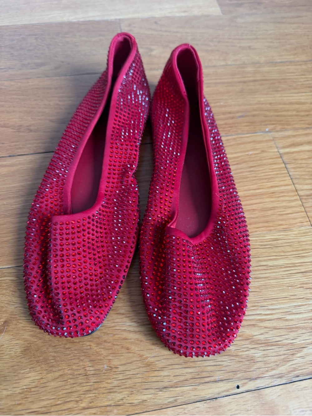 NEW H&M Red Crystal-Studded Women's Ballet Flats
